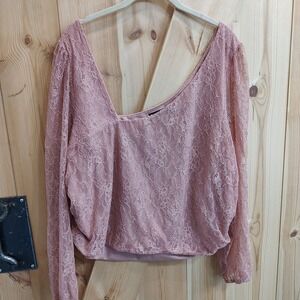 Fashion To Figure Sz 3X Womens Dust Pink Rose Crop Top Lace‎ Ruched Asymmetrical